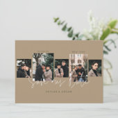 Moderne minimale Typografische Foto Collage Tan Save The Date (Staand voorkant)