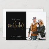 Moderne minimale Typografische Foto zwart Save The Date (Voorkant / Achterkant)
