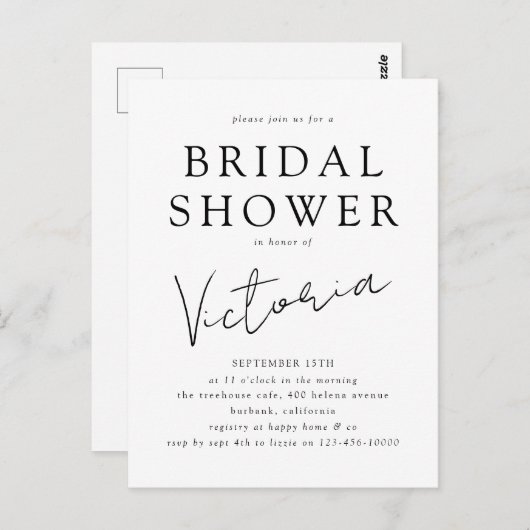 Moderne Minimale Uitnodiging van de Bridal van het (Voorkant / Achterkant)