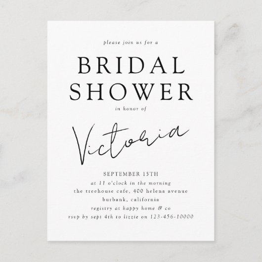 Moderne Minimale Uitnodiging van de Bridal van het (Voorkant)