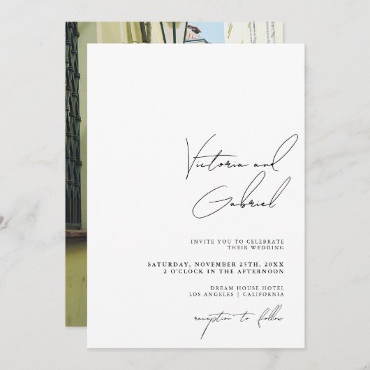 Moderne minimale uitnodiging voor bruiloft met fot (Voorkant / Achterkant)