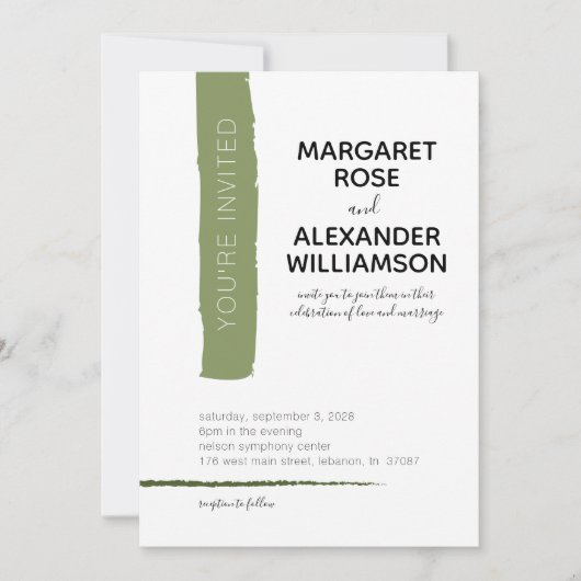 Moderne minimale uitnodiging voor groene streep br (Voorkant)