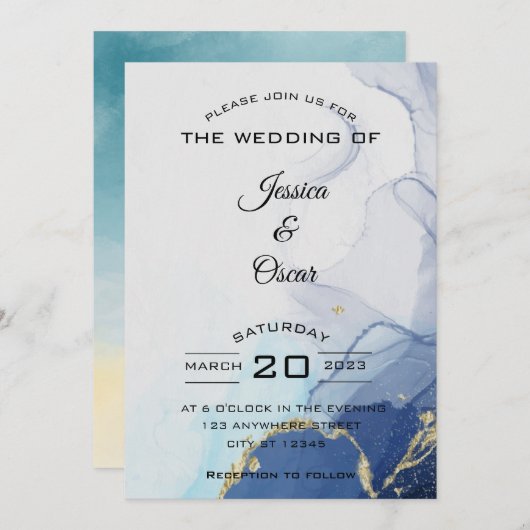 Moderne minimale uitnodiging voor het witte huweli (Voorkant / Achterkant)