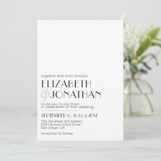 Moderne minimale uitnodiging voor witte bruiloft (Staand voorkant)