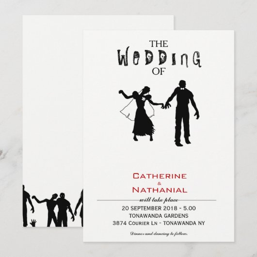 Moderne minimale uitnodiging voor Zombie Horde Wed (Voorkant / Achterkant)