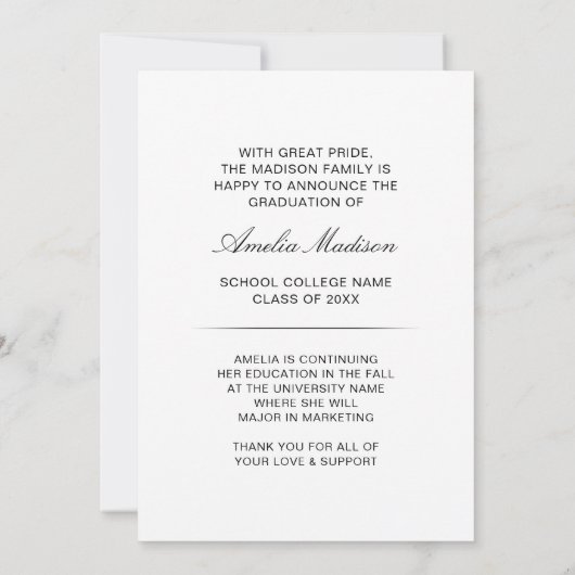 Moderne minimale unieke inktscript Afstuderen foto Aankondiging (Achterkant)