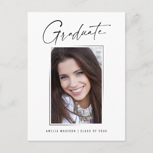 Moderne minimale unieke inktscript Afstuderen foto Briefkaart (Voorkant)