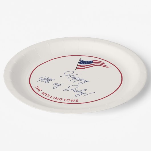 Moderne Minimale US Vlag 4 juli Party Naam Papieren Bordje (Gekanteld)