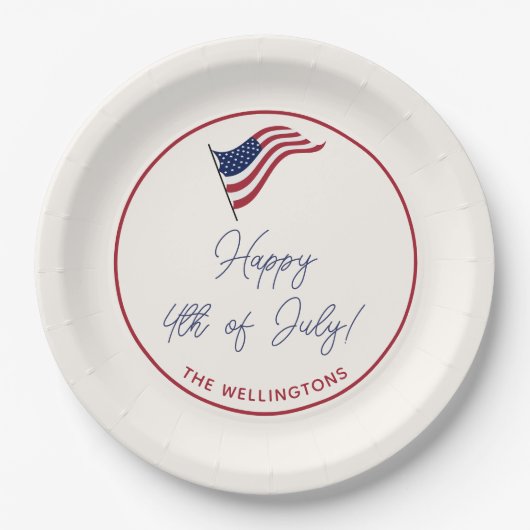 Moderne Minimale US Vlag 4 juli Party Naam Papieren Bordje (Voorkant)