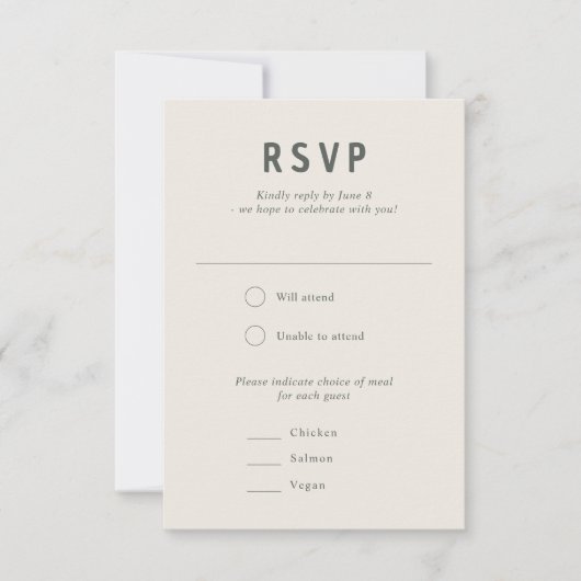 Moderne minimale varen botanische bossen bruiloft RSVP kaartje (Voorkant)