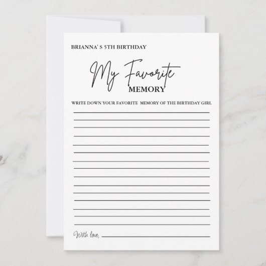 Moderne Minimale Verjaardag Favoriete geheugen spe Aankondiging (Voorkant)