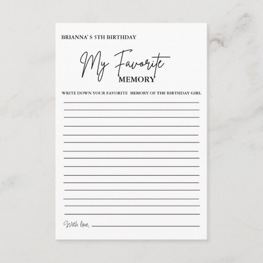 Moderne Minimale Verjaardag Favoriete geheugen spe Advieskaart (Voorkant)