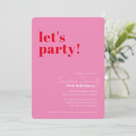 MODERNE MINIMALE verjaardag rood roze FEESTVIEREN Kaart (Staand voorkant)