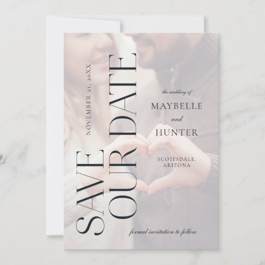 Moderne minimale Verloving foto bespaart onze datu Save The Date (Voorkant)