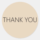 Moderne, minimale verpakkingsbeige Dank u Ronde Sticker (Voorkant)
