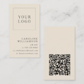 Moderne minimale verticale Logo QR Code Ivory Blac Visitekaartje (Voorkant / Achterkant)