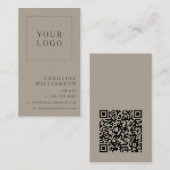 Moderne minimale verticale Logo QR-code Taupe Brow Visitekaartje (Voorkant / Achterkant)