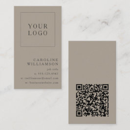 Moderne minimale verticale Logo QR-code Taupe Brow Visitekaartje