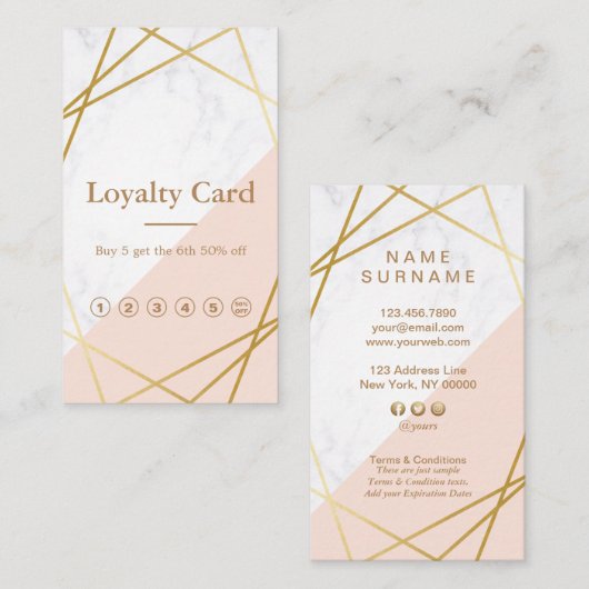 Moderne, minimale verticale marmer-loyaliteit visitekaartje (Voorkant / Achterkant)
