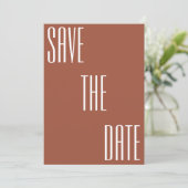 Moderne minimale vetgedrukte typografie Terracotta Save The Date (Staand voorkant)