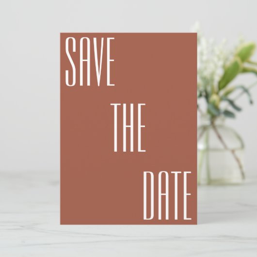 Moderne minimale vetgedrukte typografie Terracotta Save The Date (Staand voorkant)