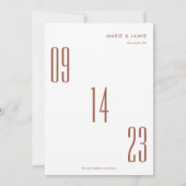 Moderne minimale vetgedrukte typografie Terracotta Save The Date (Achterkant)