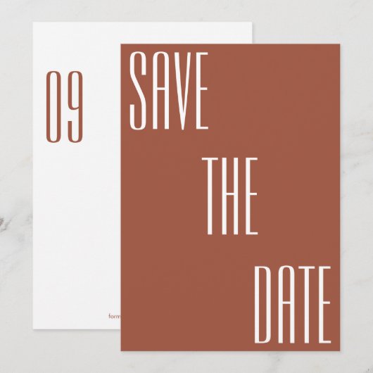 Moderne minimale vetgedrukte typografie Terracotta Save The Date (Voorkant / Achterkant)