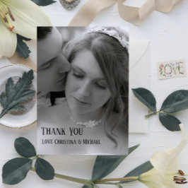 Moderne minimale volledige bloed foto bruiloft dan bedankkaart