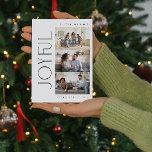 Moderne minimale vreugdevolle familie 3 foto Kerst Feestdagenkaart<br><div class="desc">Verwelkom de feestdagen dit jaar met een Modern Minimal Joyful Family 3 Photo Christmas Holiday Kaart die de perfecte geluksmomenten met een hechte familie vastlegt. Deze chique zwart-wit kaart is de perfecte belichaming van de moderne, minimalistische stijl waar we naar verlangen. Schone lijnen in de typografie en bewerking lenen zich...</div>