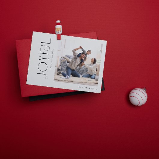 Moderne minimale vreugdevolle familie foto kerst feestdagenkaart