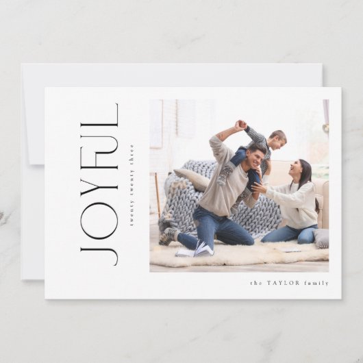 Moderne minimale vreugdevolle familie foto kerst feestdagenkaart (Voorkant)