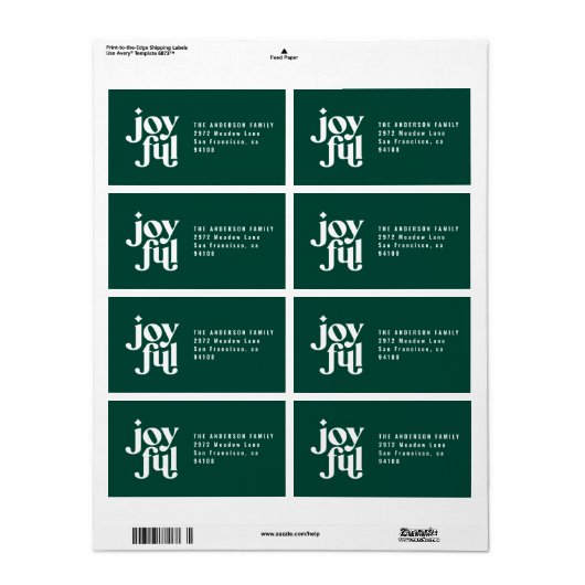 Moderne minimale vreugdevolle groene kerstvakantie etiket (Full Sheet)