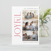 Moderne minimale vreugdevolle rode familie 3 foto  feestdagenkaart (Staand voorkant)