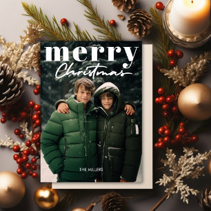 Moderne minimale vrolijke kerst 1 foto Elegant Feestdagenkaart