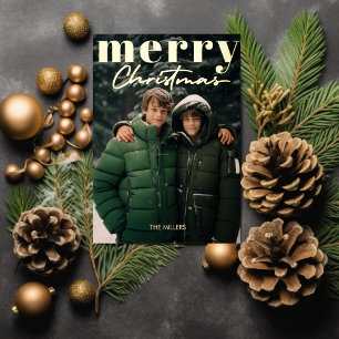 Moderne minimale vrolijke kerst 1 foto Elegant Folie Feestdagen Briefkaart