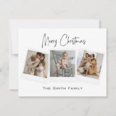 Moderne minimale vrolijke kerst Gingham fotokaart Feestdagenkaart (Voorkant)