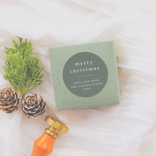 Moderne & Minimale Vrolijke Kerstmis Familienaam G Ronde Sticker