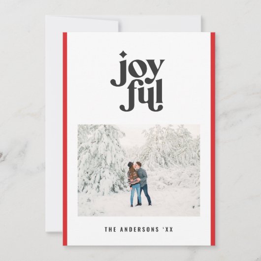 Moderne, minimale vrolijke rode foto Kerstmis Feestdagenkaart (Voorkant)