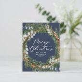 Moderne, minimale waterverf blauw kerstfeest feestdagenkaart (Staand voorkant)