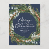 Moderne, minimale waterverf blauw kerstfeest feestdagenkaart (Voorkant)