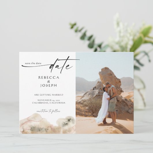 Moderne minimale Waterverf bruiloft Save The Date (Staand voorkant)