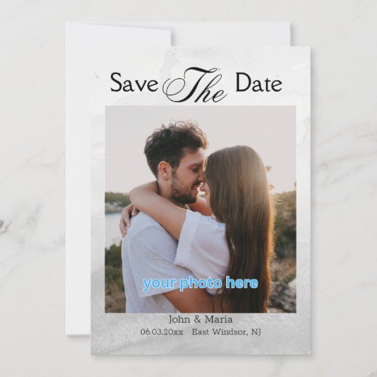 Moderne, minimale Waterverf foto slaat de datum op Save The Date (Voorkant)