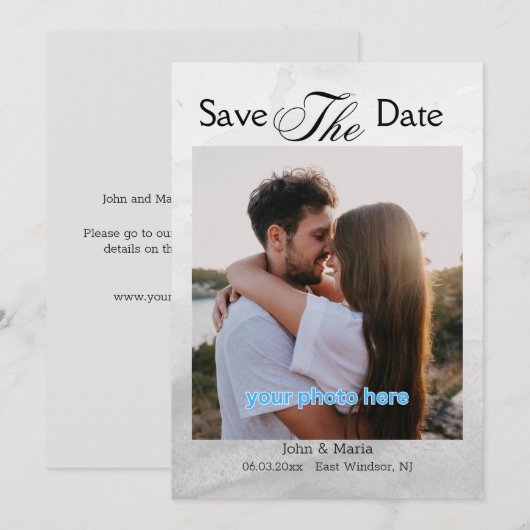 Moderne, minimale Waterverf foto slaat de datum op Save The Date (Voorkant / Achterkant)