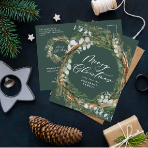 Moderne, minimale waterverf groen kerstfeest feestdagenkaart