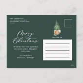 Moderne minimale waterverf groene kerstboom feestdagenkaart (Achterkant)