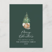 Moderne minimale waterverf groene kerstboom feestdagenkaart (Voorkant)