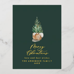 Moderne minimale waterverf groene kerstboom folie feestdagen briefkaart
