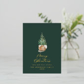 Moderne minimale waterverf groene kerstboom folie feestdagen briefkaart (Staand Voorkant)