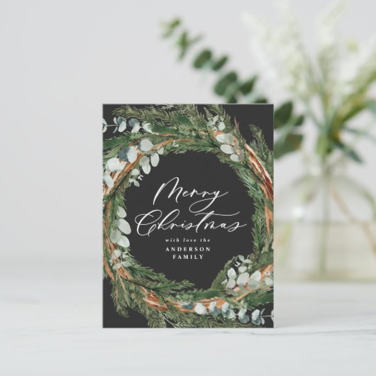 Moderne, minimale waterverf met zwarte kerst feestdagenkaart (Staand voorkant)