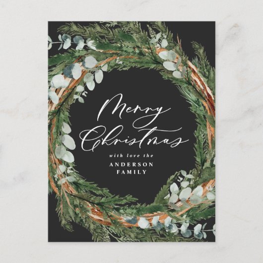 Moderne, minimale waterverf met zwarte kerst feestdagenkaart (Voorkant)